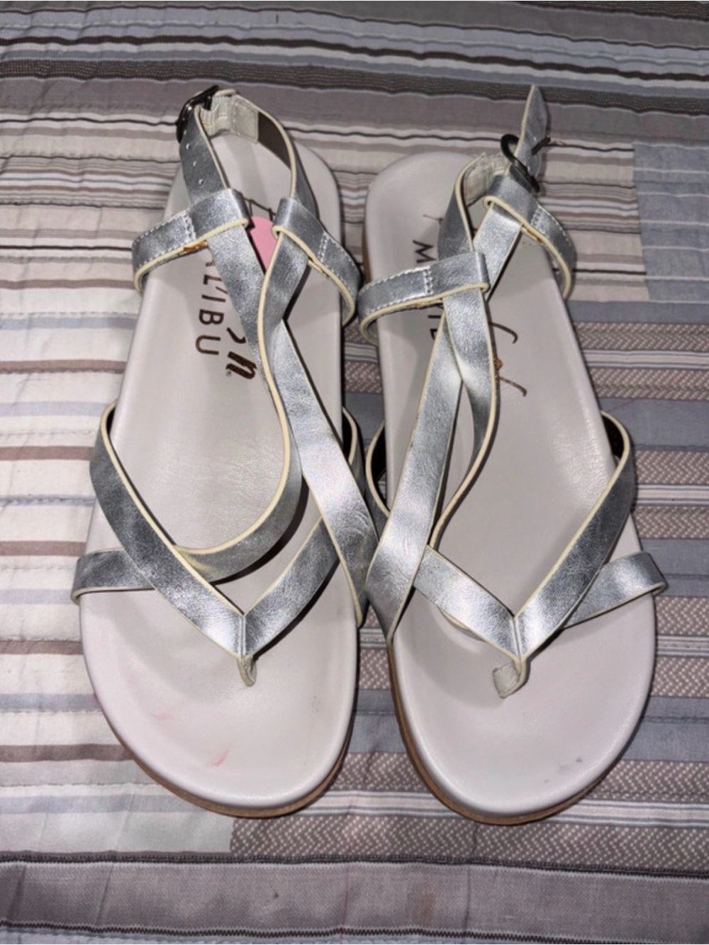 Malibu Metallic Silver Crisscross Strap Sandals